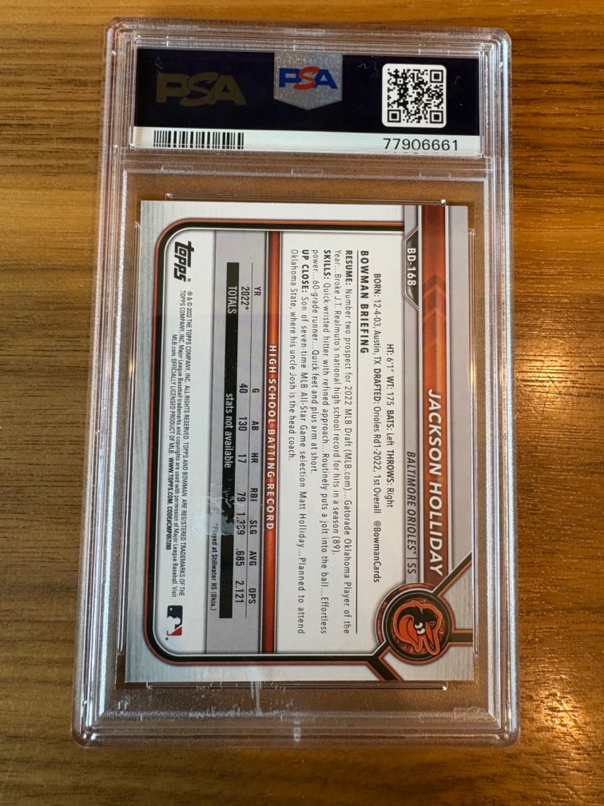 2022 Bowman Draft - Jackson Holliday #BD-168 (RC) view 2