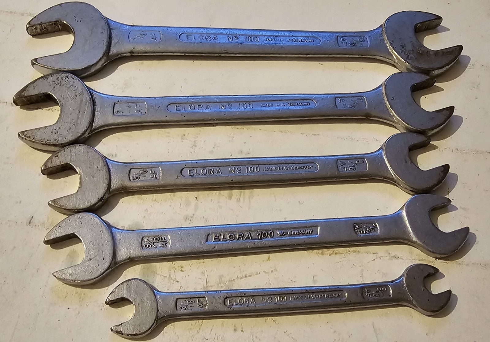 Elora No.100 AF Open End Spanner Set 3/8–3/4 AF West Germany Vintage 5 Piece