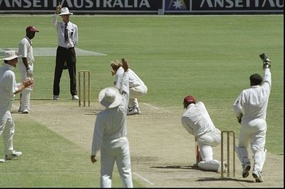 Jimmy Adams of West Indies is LBW Shane Warne of Australia first t- Old Photo