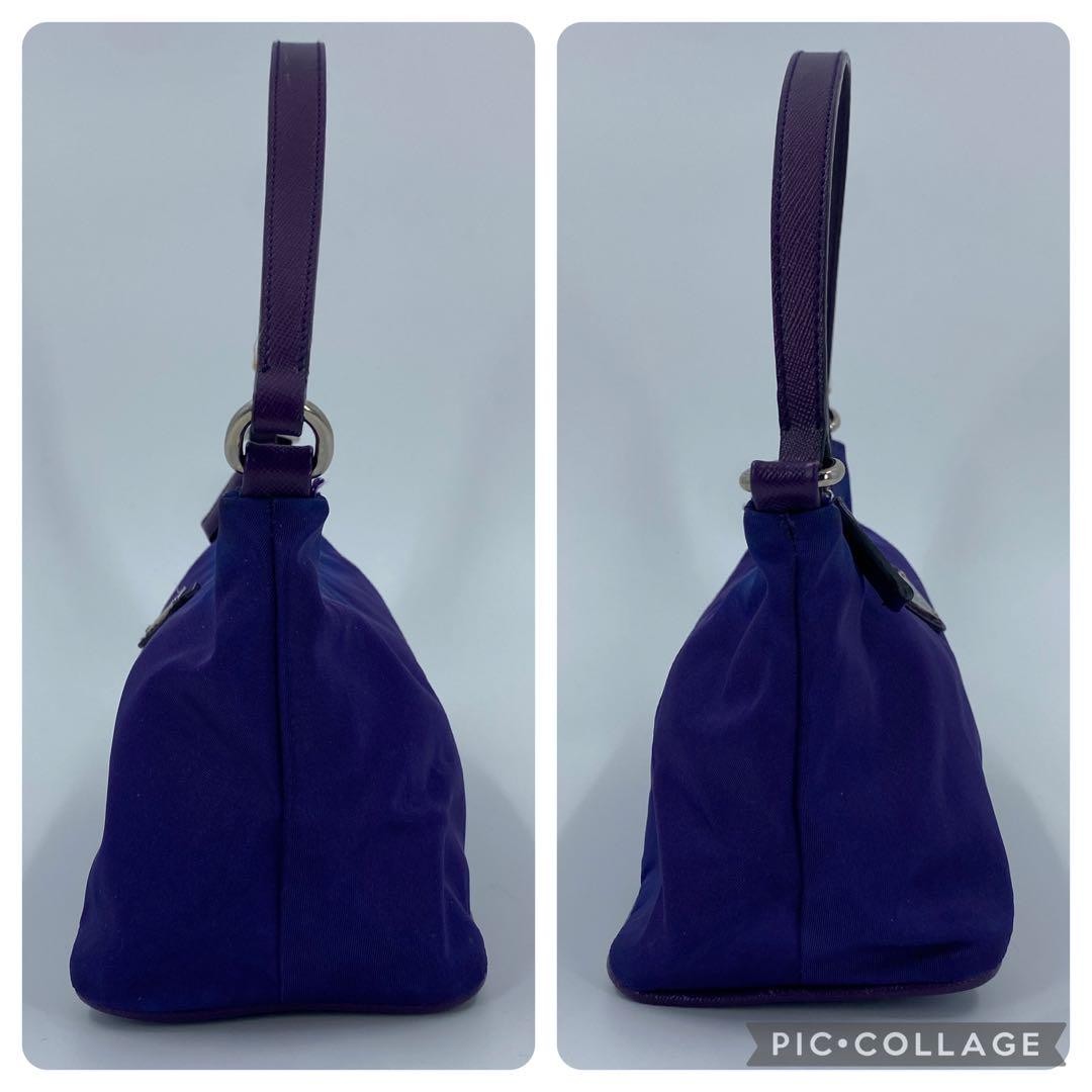 プラダ ミニ アクセサリーポーチ ハンドバッグ パープル ナイロン レザー Prada Mini Accessory Pouch Handbag Purple Nylon Leather bag