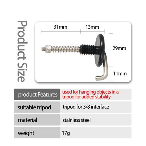 Stainless steel 3/8 interface Tripod Center Tripod Hook For Camera Tripod D - Picture 6 of 10