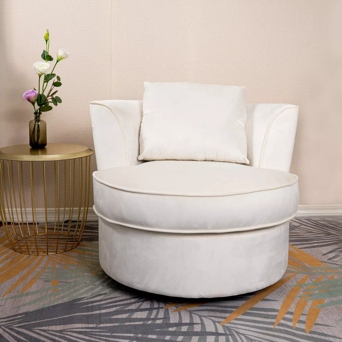 Living Room Chairs Velvet Swivel Barrel Chair Round Accent Sofa