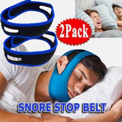 2PCS Anti Snore Chin Strap Stop Snoring Belt Sleep Apnea Support Solution Blue