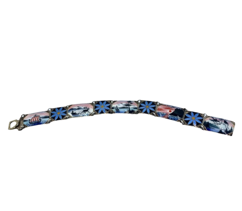 "Brazalete escénico panel Noruega esmalte plata esterlina OXO HC Ostrem vintage 7,25""" - Imagen 4 de 11