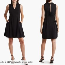 NEW VINCE CAMUTO Black Crepe V-NECK BACK Keyhole FIT & FLARE Cocktail DRESS 6