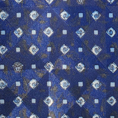 GIANNI VERSACE ~ CRAVATTA VINTAGE IN SETA ~ BLU SCURO E ORO OLIVA ~ MEDUSA ~ 58"