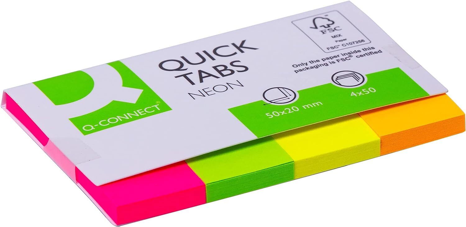 Q-Connect Quick Tabs 20 x 50mm Neon (Pack of 200) Ref - Image 2