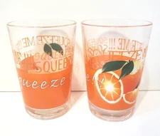 Crate and Barrel SQUEEZE ME 6 oz Orange Juice Shot Glasses x 2
