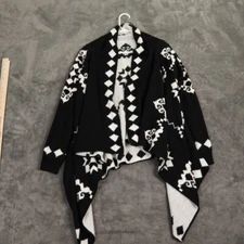 64 Sixty Five Sweater Womens Medium Black White Mohair Waterfall Aztec Cardigan