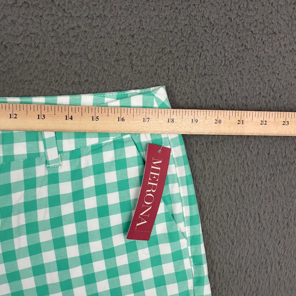 Pantalones Cortos Merona Para Mujer Talla 12 Verde Blanco Cuadros Guinga Chino Mamá Informal Foto 2 de 4