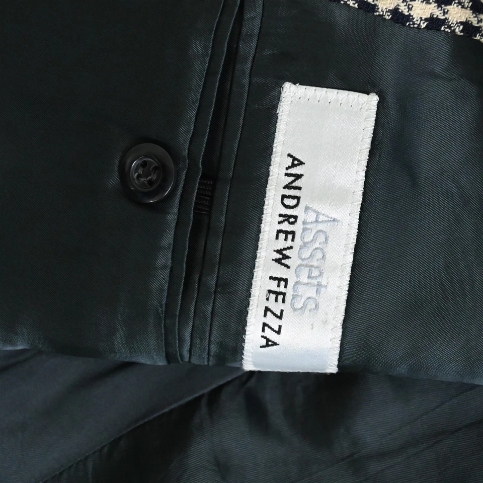 De Colección Años 90 Azul Beige Grande Pata de Gallo Lana Seda Hombres Abrigo Deportivo Traje Chaqueta Foto 4 de 4