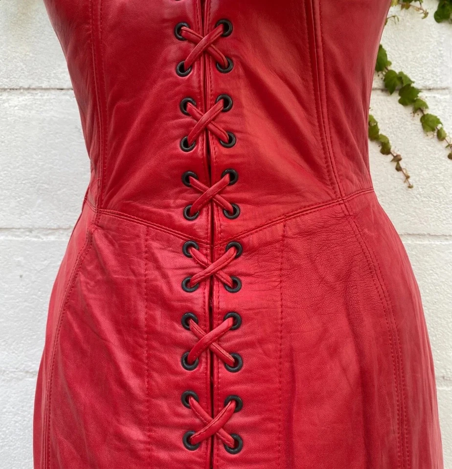 RARO 1980 diseñador Michael Hobam para North Beach cuero vestido Vixen Foto 4 de 4