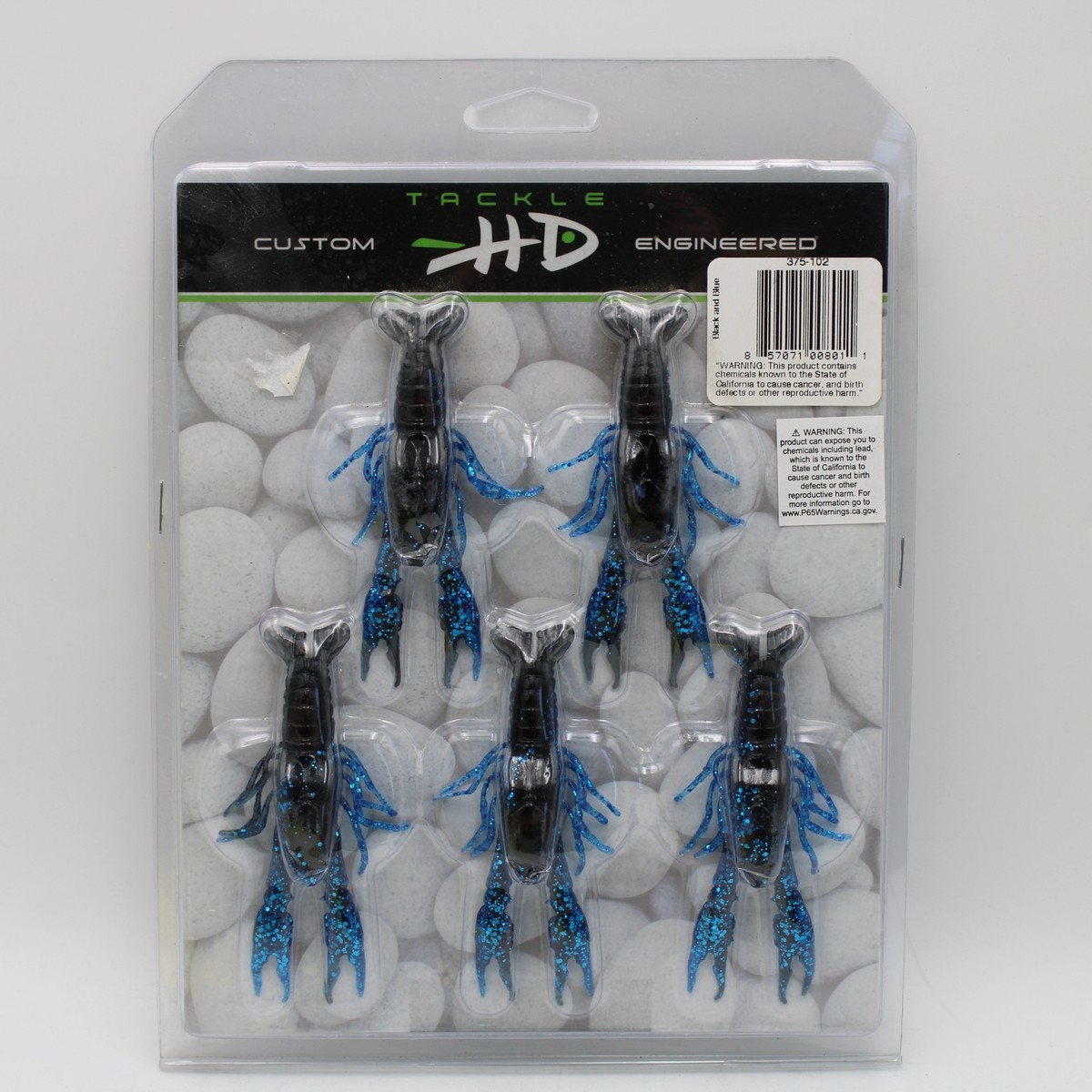Tackle HD Hi-Def Craw Black Blue 375-102 Inch Crawfish Soft Baits  Pack