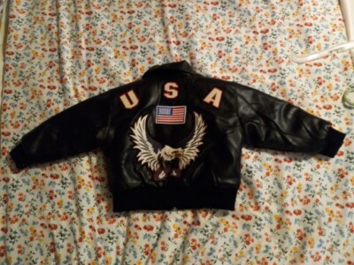 Leather USA Eagle American Flag Biker Jacket Toddler Size 2T Youth