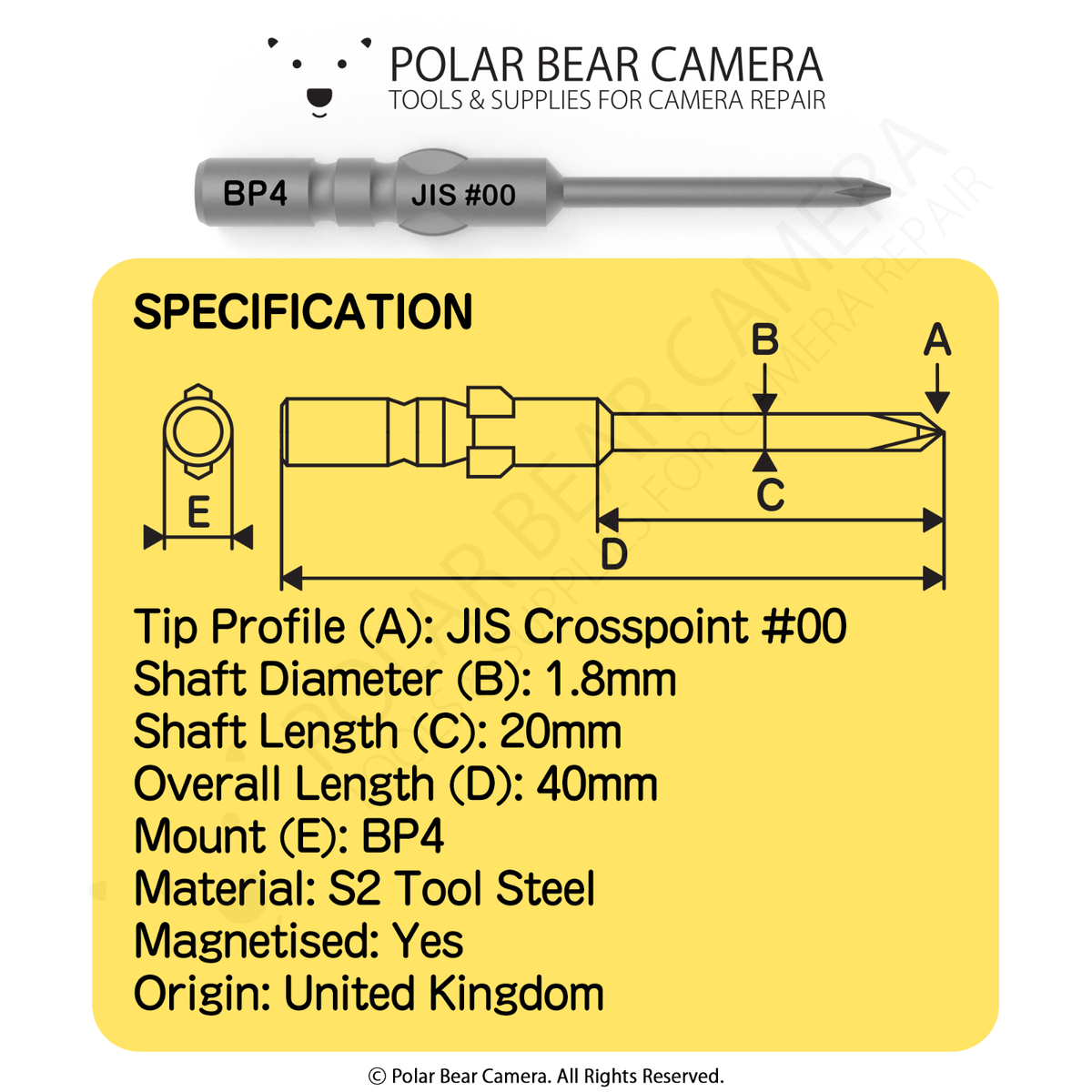 BP4 JIS #00x1.8x20x40 Crosspoint Screwdriver Bit Japanese Camera