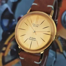 Vintage Watch USSR Poljot De Luxe 2209 ULTRA SLIM Wristwatch Gold Case Dial
