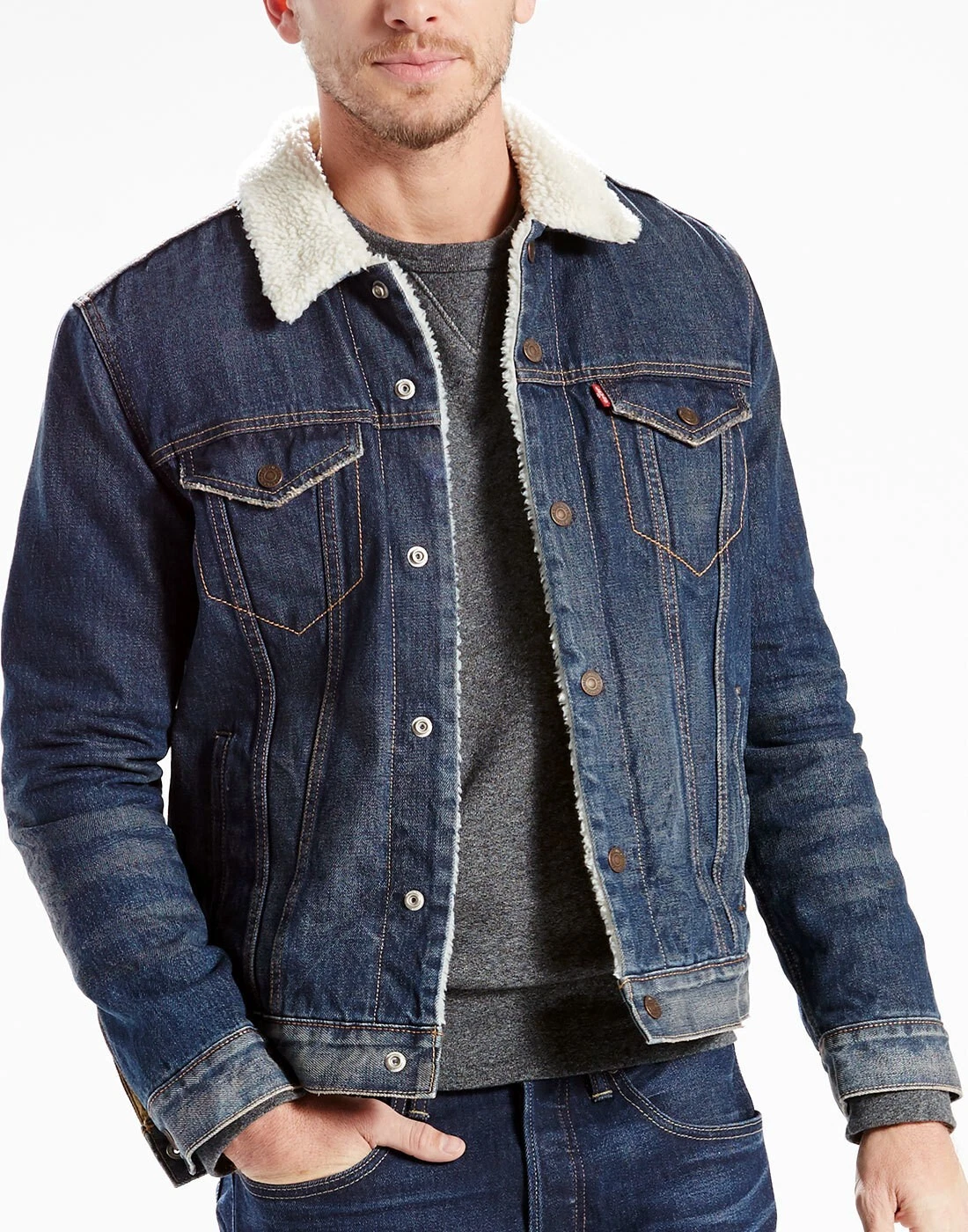 Levi's Retro Denim Type 3 Sherpa Trucker Jacket Size S Blue Lucky Town