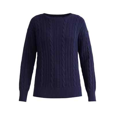 New Time & Tru Women Navy Blue Crew Neck Cable. Rib Knit Long Slv. Sweater XXL