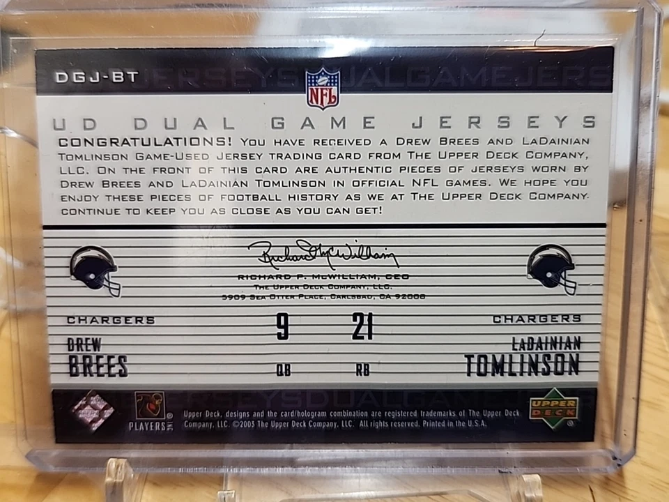 2003 UPPER DECK DREW BREES & LADAINIAN DUAL GAME USED JERSEY CHARGERS NMT - Image 2 of 2