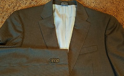 TOMMY HILFIGER 100% Wool Adams Gray Striped Blazer Sport Coat 40L RECENT EUC