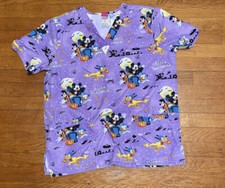 womens mickey halloween scrub top purple medium