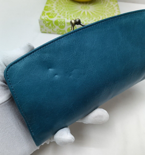 Hobo International Blue Teal Leather Kisslock Credit Card ID Windown Wallet - Picture 4 of 17