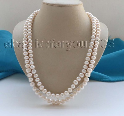 Longest 48" Genuine Natural 9mm White Round Pearl Necklace #f2970! - Picture 3 of 9