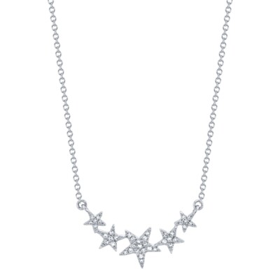 Diamond Star Kette 14K Weißgold Damen Anhänger Charm Rundschliff 0.11 TCW