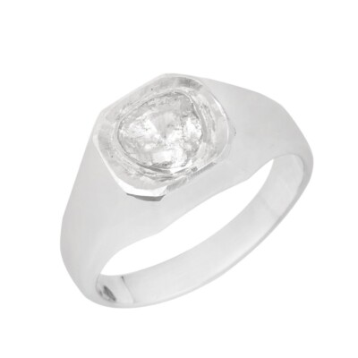 0.35 Ct  Polki Diamond Men's Solitaire Engagement Ring in 925 Sterling Silver