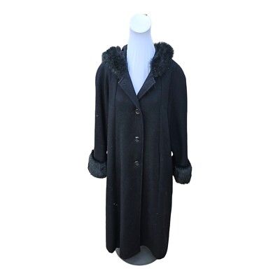 Vintage JP 1893 Womens Hooded Coat Black Size 12 Coat Long