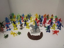 Cowboys and Indians Colorful Plastic Toy Figures Lot of 63  2 Horses Vintage
