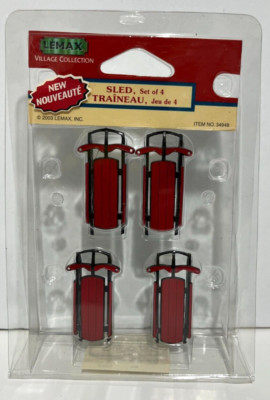 LEMAX  Village Collection  Red Winter Sleds Set of 4 #34948 Christmas Vintage