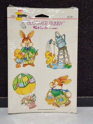 NEW VINTAGE 1988 American Greetings Cards EASTER BLOOMER BUNNY Stickers 4 sheets