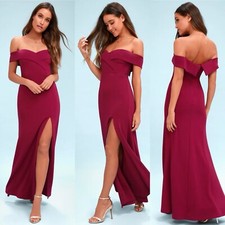 NWT Lulus Womens Maxi Dress Size M Song of Love Magenta Pink Off-The-Shoulder