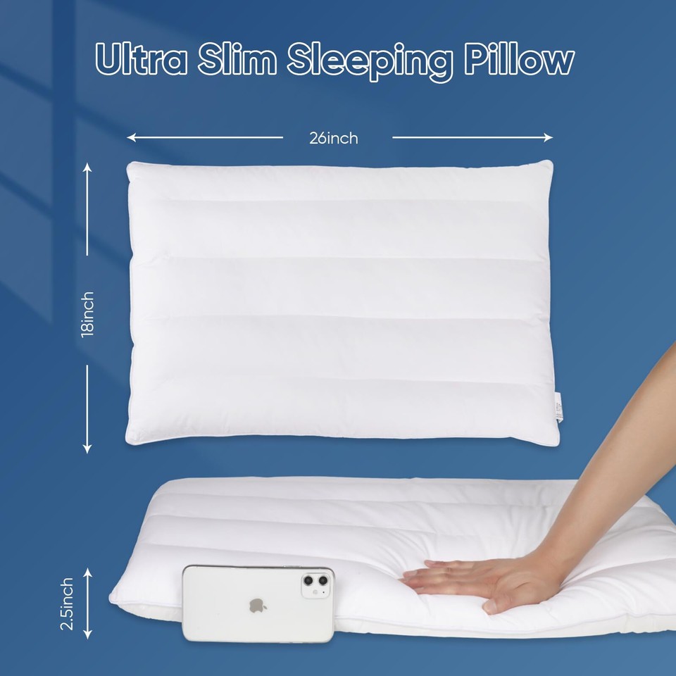 Ultra Slim Pillow Flat & Thin Pillow for Sleeping Stomach Sleeping