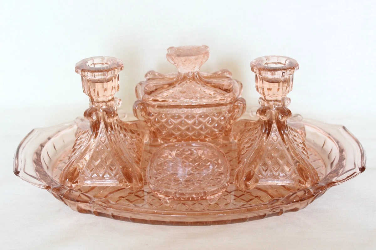 Pink glass dressing table cheap set