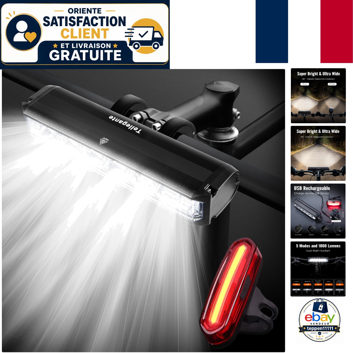 Lampe de Vélo 6 LED Anti Obscurité Fixation Guidon pour Trajet Nocturne