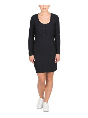 HIPPIE ROSE Womens Black Button Front Cropped Cardigan Dress S