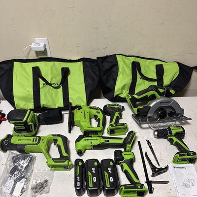 #ad Greenworks 24V Power Tool Set 8 Tools w 2 x4Ah2Ah Battery No Charger Pre Ow $479.99