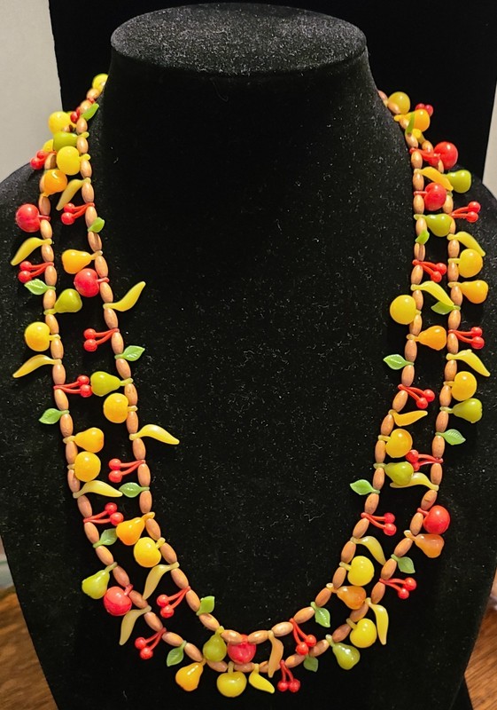 Tutti Frutti Lucite & Wooden Beaded Necklace/Double Strand/W. Germany/Vintage