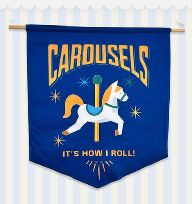 Fun Party Wall Art, Carousel Circus Kids Decor ''How I Roll'' Blue Flag New 18x21''