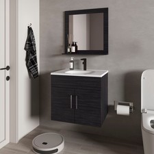 Wengue 2-Door Floating Bathroom Vanity Set with Sink and Mirror