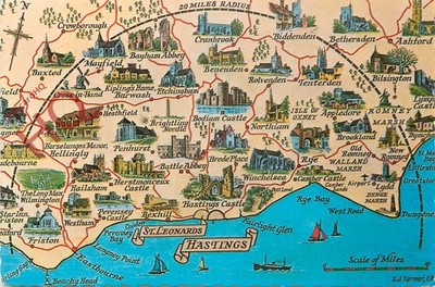 Ansichtskarte: Hastings, 20 Meilen Umkreiskarte