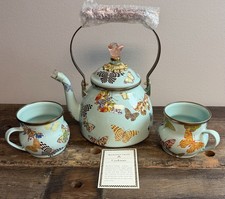 Rare Find Mackenzie Childs Butterfly Teapot with 2 Mugs