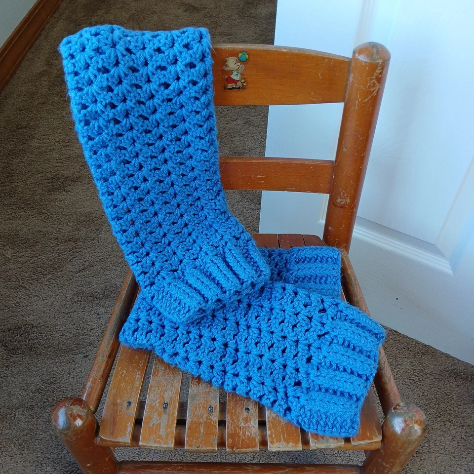 Calentadores de Piernas Azul Denim OSFM Crochet Cálido Grueso Sobre la Rodilla Baile Prefabricados Foto 4 de 4