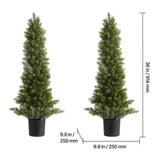 Artificial Topiary Cedar Trees 36/48In 2 Set Faux Pine Shrubs Plants Fake Silk T