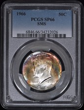 Medio dólar Kennedy 1966 SMS 50c graduación profesional SP66 - ¡Tonificación arco iris salvaje!