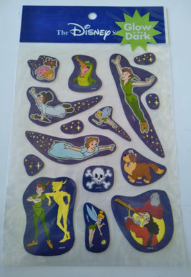 Rare Disney Store PETER PAN glow-in-the dark sticker sheet (14 pcs.)