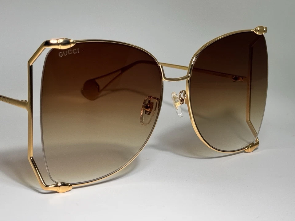 Gucci Butterfly Pearl GG0252S 01 Gold Metal Frame Brown Gradient Lens Sunglasses - Image 3 of 4