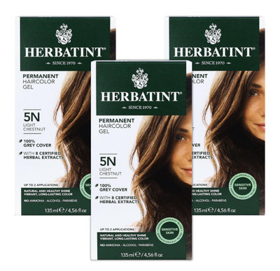 Herbatint Permanent Haircolor Gel, 5N Light Chestnut, 4.56 oz (3-Pack)